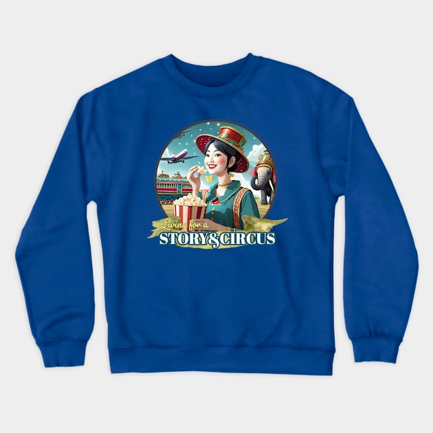 Living for a Story and Circus - Walt Disney World, Disneyland, Magic Kingdom, Princess, Storybook Circus, Dumbo, Trains, Popcorn Crewneck Sweatshirt by MandaTshirt